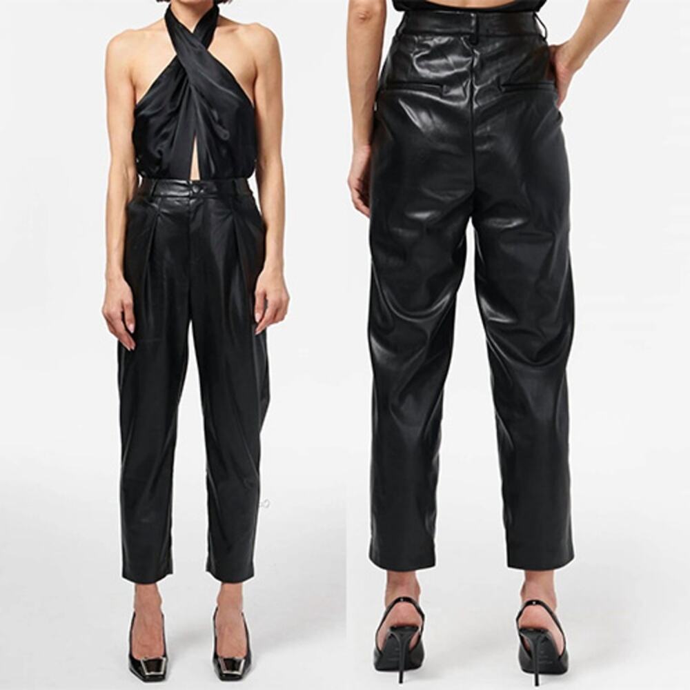 NWT Cami NYC Anja Vegan Leather Straight Leg Black Ankle Pant Size: 6